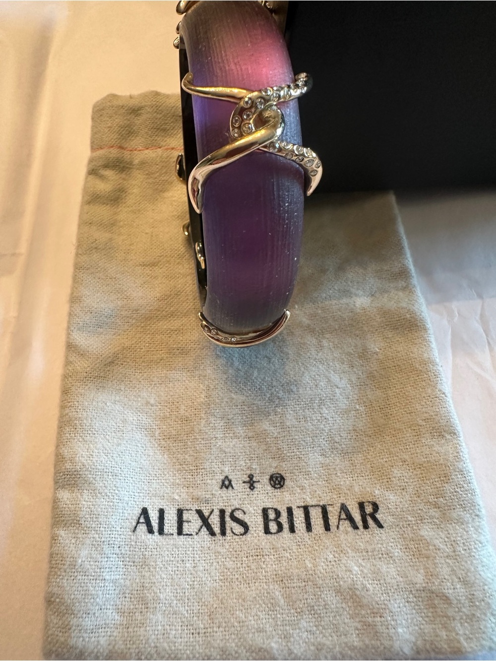 Alexis Bittar Purple Ombre Lucite Bangle with Crystal Snake Wrap
